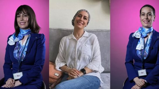 بالفيديو/ "إيناس الجرّاح " مضيفة طيران لبنانية تتحدى مرض السرطان وتُحلّق بعزيمة وإبتسامة لطيفة لمتابعة عملها 